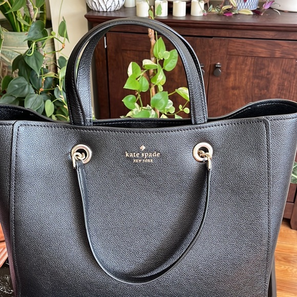 ♠️Kate Spade Large Infinite Triple Comp Tote Bag- Black- Pebble Leather-NWT - Picture 9 of 16
